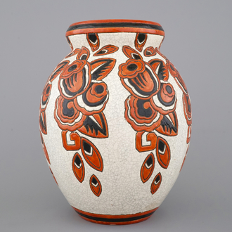 A fine Charles Catteau Boch Keramis crackle glazed Art Deco vase, ca. 1930